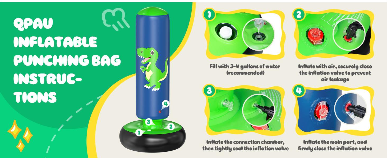 QPAU Inflatable Punching Bag, 48 Inch Stable Inflatable Boxing Bag for 3-6 Kids, Dinosaur Toy & Gifts for Boys and Girls, Kids Boxing Set for Practicing Karate, Taekwondo QPAU Inflatable Punching Bag, 48 Inch Stable Inflatable Boxing Bag for 3-6 Kids, Dinosaur Toy & Gifts for Boys and Girls, Kids Boxing Set for Practicing Karate, Taekwondo