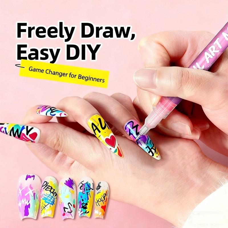 12-Color Nail Art Markers with Ultra-Fine Tips, Ideal for DIY Nail Designs, Creating Patterns & Flowers, Essential for Salons & Home Use