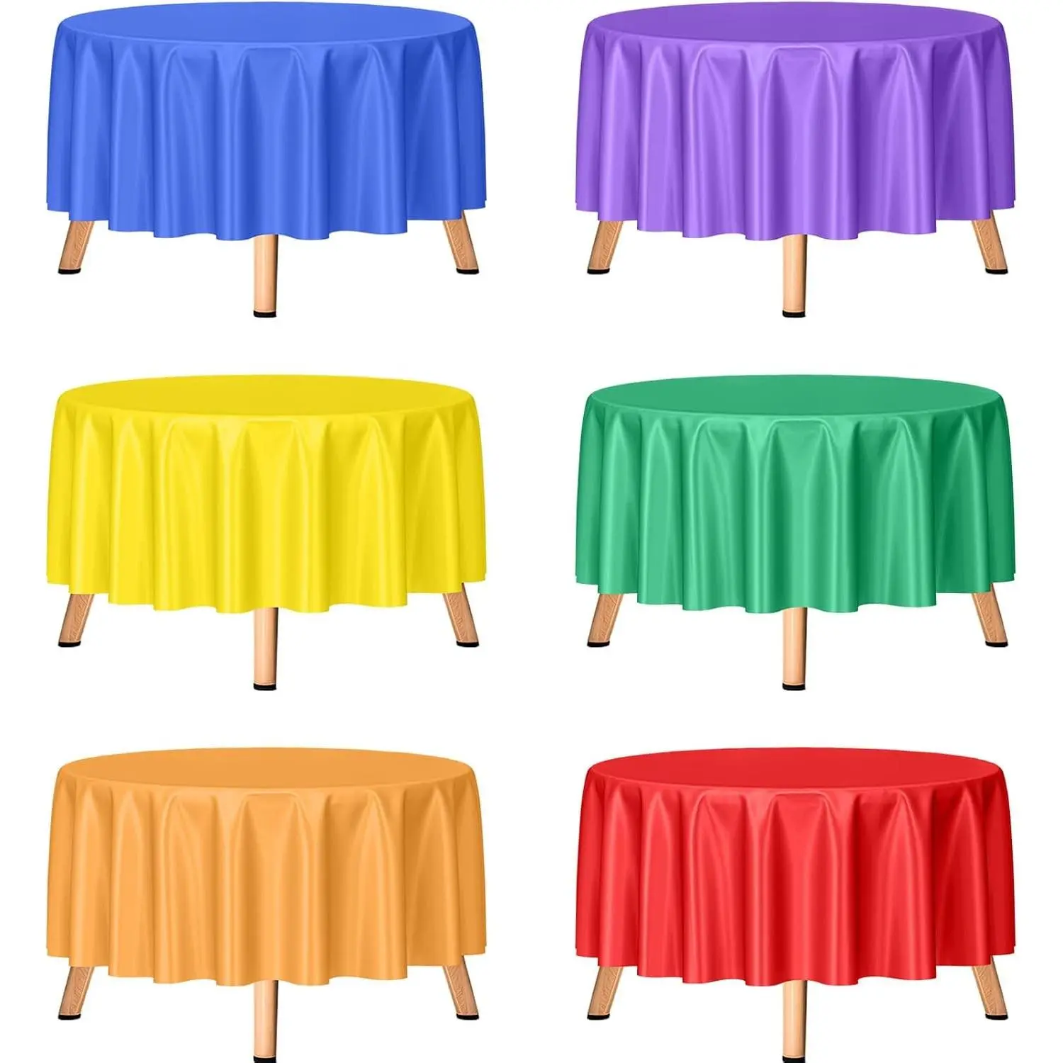 6Pcs Round Tablecloth Plastic Table Cloth Disposable Assorted Color Rainbow Colorful Neon Table Cover Candyland Decorations for Birthday Christmas Graduation Fiesta Party Picnic(84 Inch)
