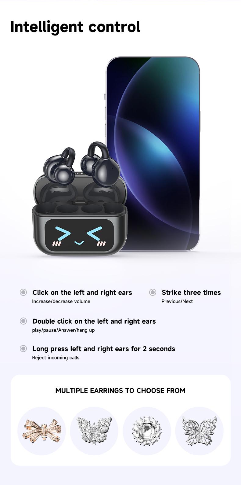 C7 Ultra Bluetooth 6.0 Wireless Clip Earbuds , with smart touchscreen, sports waterproof & sweatproof design for music and calls