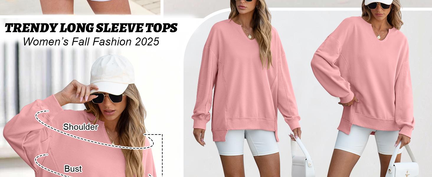 ANRABESS Womens Oversized Sweatshirt V Neck Long Sleeve Tunic Lightweight Pullover 2025 Winter Casual Tops Teen Girl Outfits