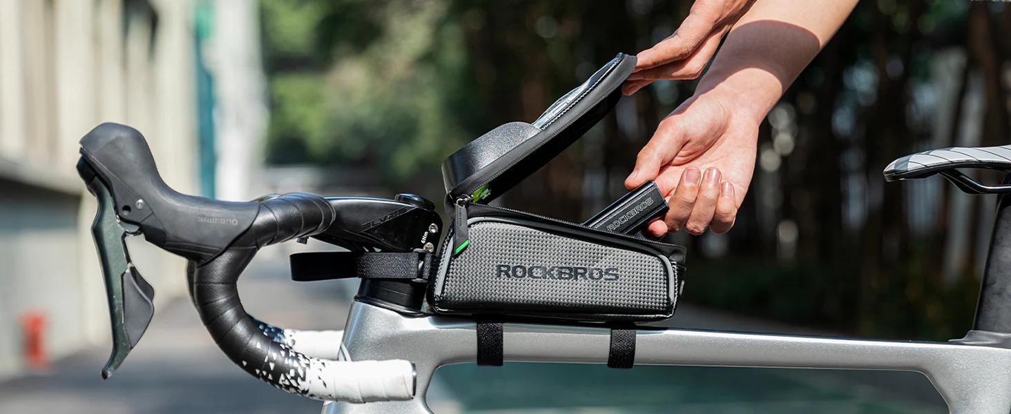 ROCKBROS Bike Phone Front Frame Bag, Waterproof, Tube Bag,Cycling Pouch, Bike Accessories for Men Compatible Phone Under 7”