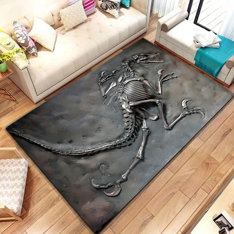 Dinosaur Skeleton Fossil Flannel Area Rug - Realistic T-Rex Bones Print Soft Mat for Kids Room & Playroom, Non-Slip Jurassic Home Decor #DinosaurFossilRug #SkeletonMat #JurassicKidsDecor #TrexCarpet #NonSlipFlannelRug