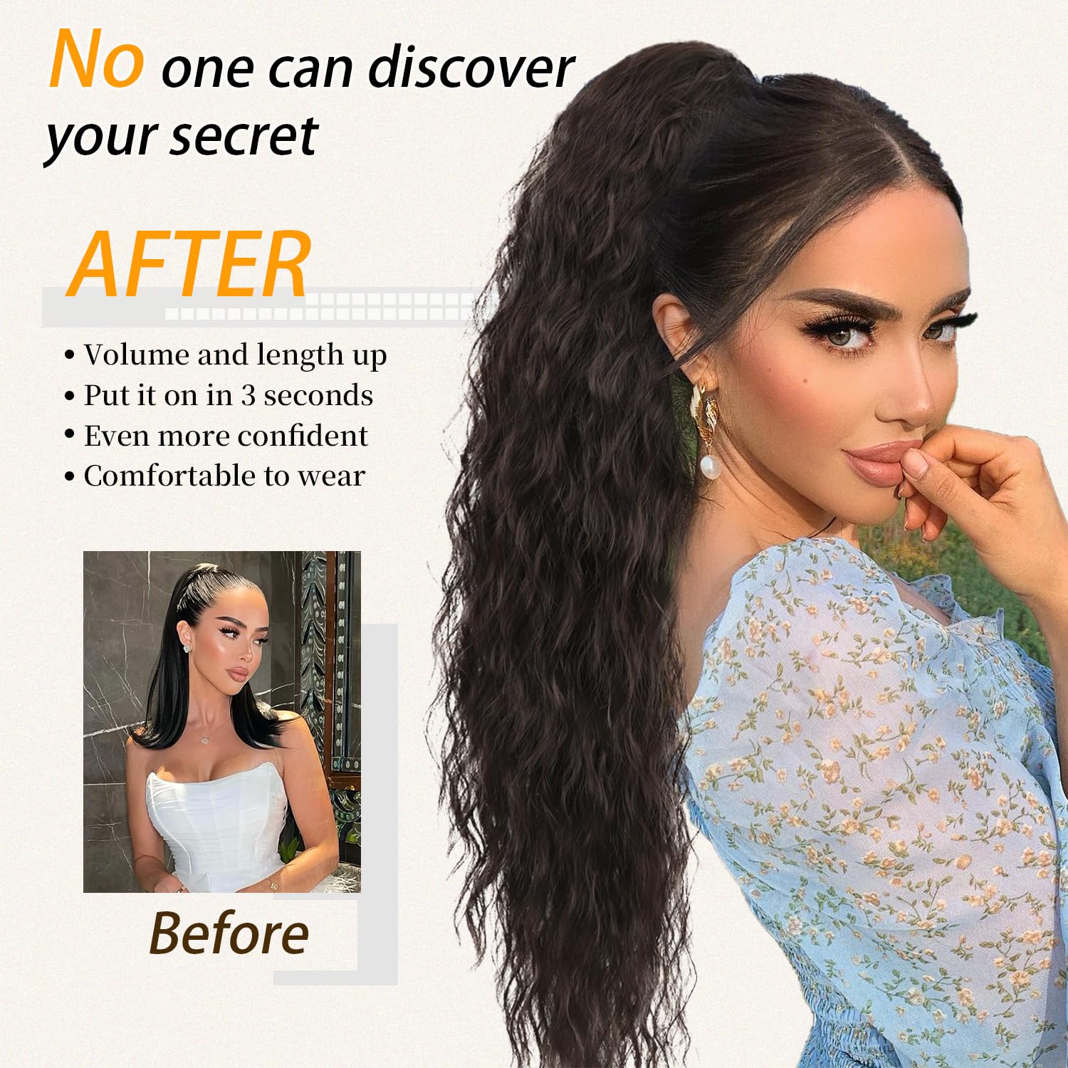 [kookastyle]  Ponytail Extension Claw 30" Curly Pony Tail Clip in Claw Hair Extensions Fluffy Natural Looking Synthetic Hairpiece for Women (Ombre Brown Mix Blonde)