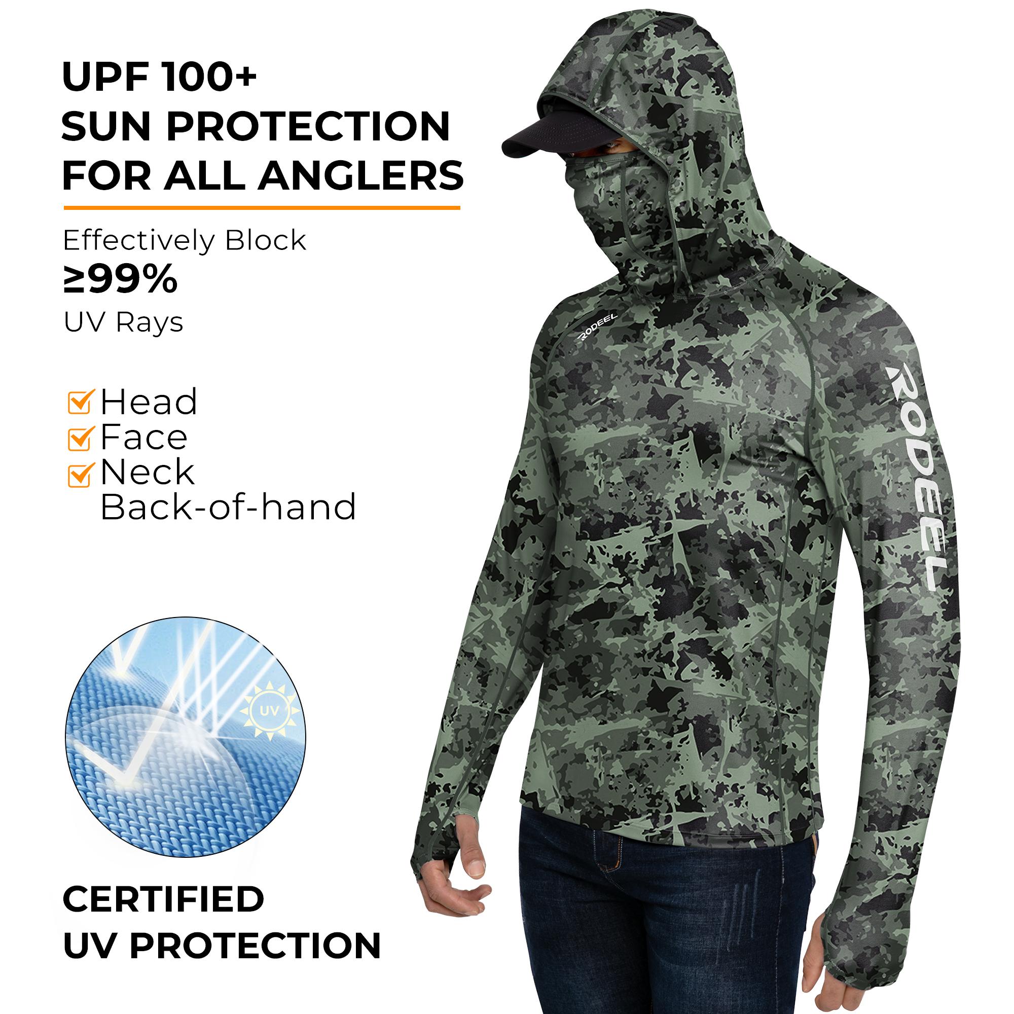 【RODEEL】934 Sun Hoodie Shirts w/ UV Detection Mask Neck Gaiter Thumbhole Men UPF 100+ Sun Protection Long Sleeve Lightweight Quick Dry Moisture Wicking Breathable Cooling Athletic Activewear for Outdoor Sports Fishing Construction Roofing, Holiday Gift 【RODEEL】934 Sun Hoodie Shirts w/ UV Detection Mask Neck Gaiter Thumbhole Men UPF 100+ Sun Protection Long Sleeve Lightweight Quick Dry Moisture Wicking Breathable Cooling Athletic Activewear for Outdoor Sports Fishing Construction Roofing, Holiday Gift