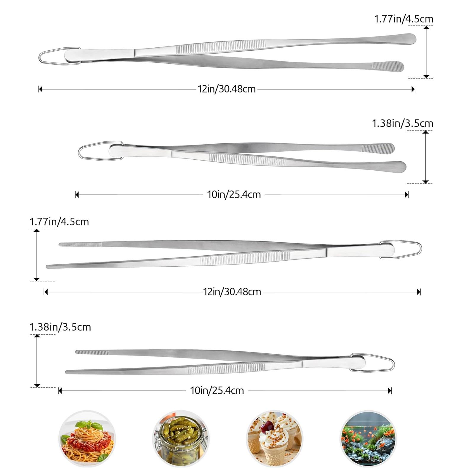 4-Pcs Stainless Steel Food Tongs Heat Resistant for BBQ Grill Cooking Baking Serving Frying Plating Sturdy Kitchen Gadget for Renters Home Cooks Young Families