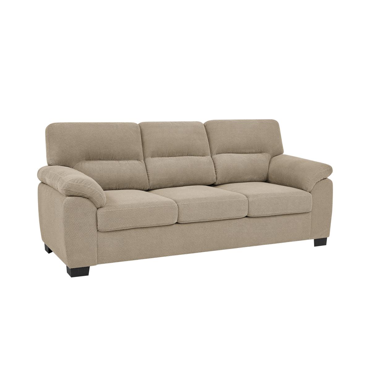 3-Seater Sofa, Camel Upholstered Couch, Modern Living Room Furniture, Textured Fabric Sofa, Minimalist Settee, Comfortable Armchair, Sturdy Frame Sofa