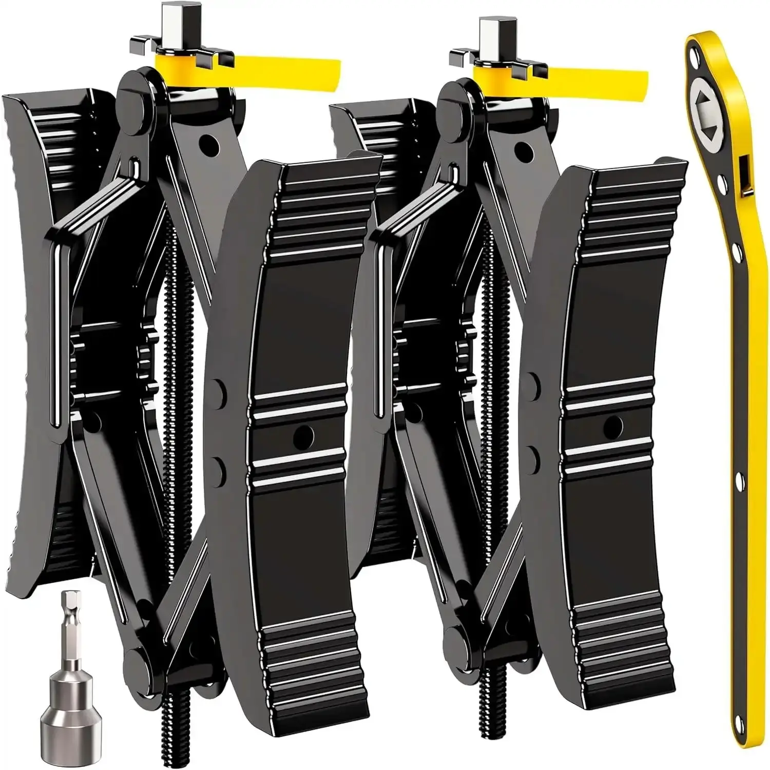 Camper Wheel Chock Stabilizer 2 Sets, RV Wheel Chock X Locking for Travel Trailers, Heavy Duty Tire Chocks Accessories with Wrench, Hex Socket, Drill Bit, Suit for 3" to 12.5"