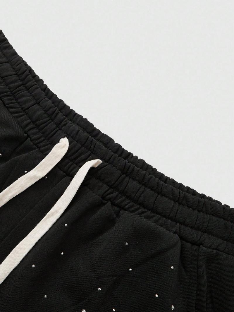 Unisex Rhinestone Starry Sky Sweatpants, Streetwear Fashion, Trendy Simple Design, Perfect for Hip Hop, Rap, Gym, Outdoor Activities, Athleisure Style Bottoms