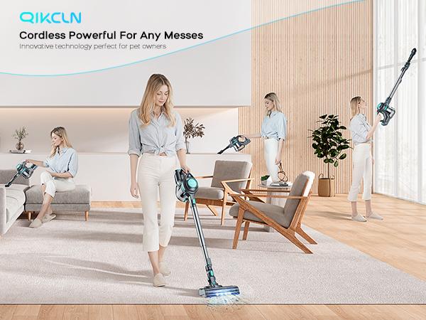Qikcln Cordless Vacuum VC05 Cleaner with 30Mins Runtime, 1.3L Large Capacity for Hardwood Floor Carpet Home Cleaning