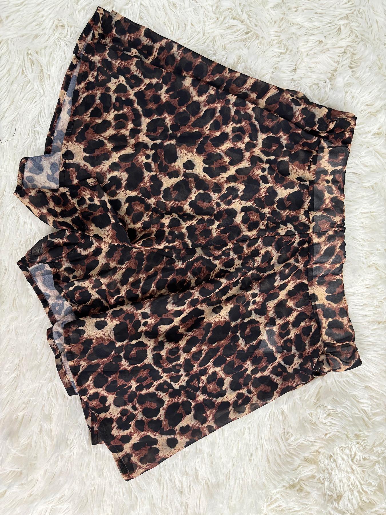 Women's Casual Fashion Leopard Print Shirt and Shorts Set, Loose Fit Summer, Leopard Pattern, Two-Piece Suit