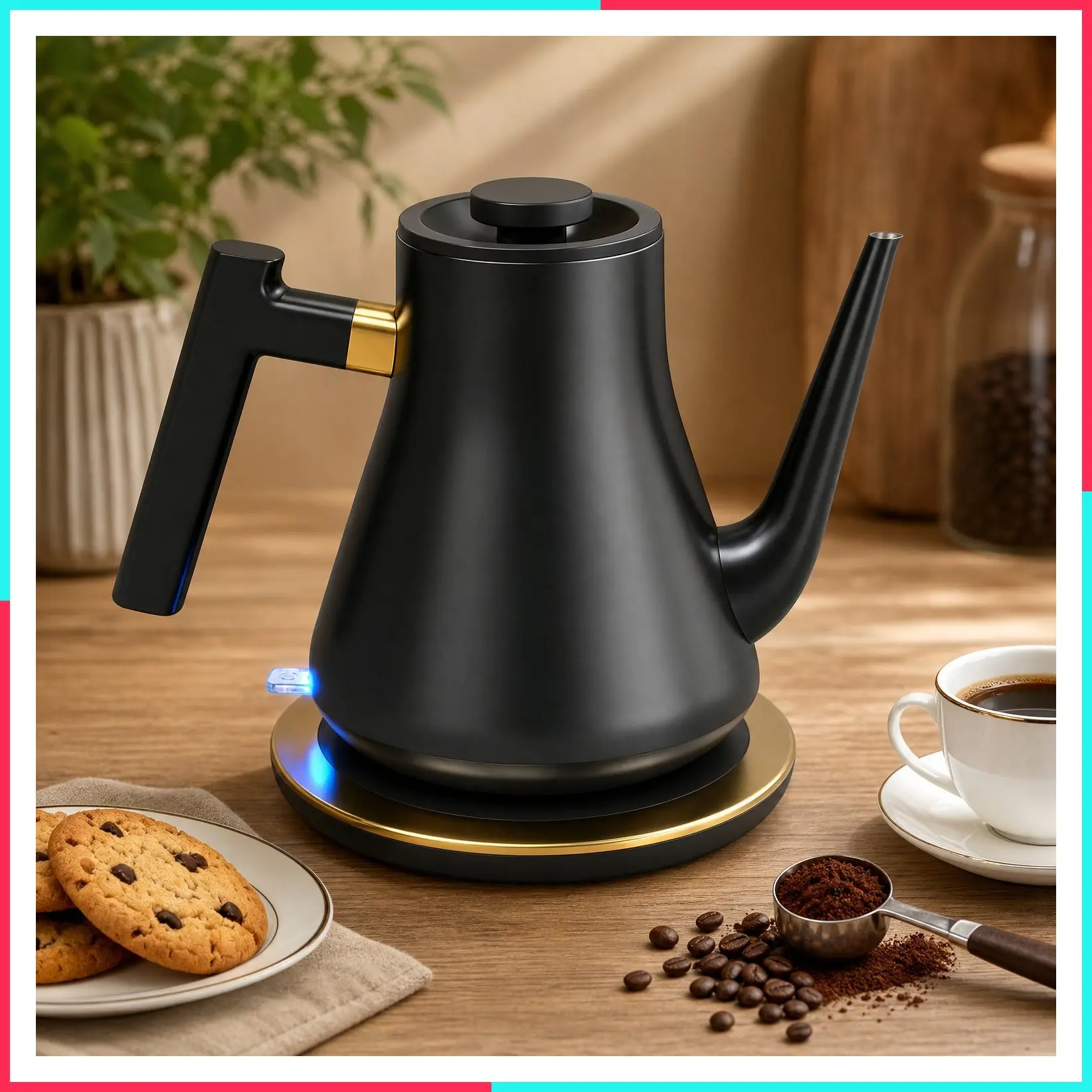 Gooseneck Electric Kettle 1000W Pour Over Coffee Kettle with Steady Flow Spout & Balanced Handle, 0.8L Matte Black Tea Kettle for Home Barista Espresso Station Countertop