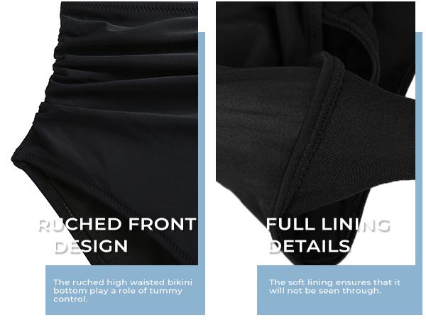 Tempt Me Women Two Piece Vintage Swimsuit Retro Halter Ruched High Waist Bikini Set with Bottom Tummy Control High Cut Leg Bikini Bottom