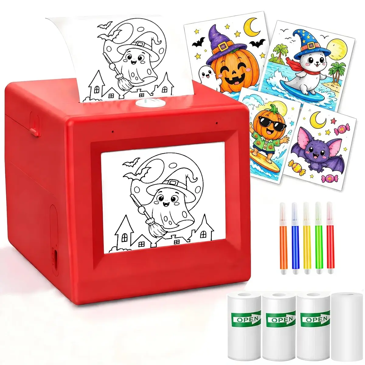 Ai Voice Sticker Printer, Smart Portable Thermal Mini Printer, 6 Art Modes, Includes 3 Rolls of Stickers and 5 Colored Pens, Ideal for DIY Crafts
