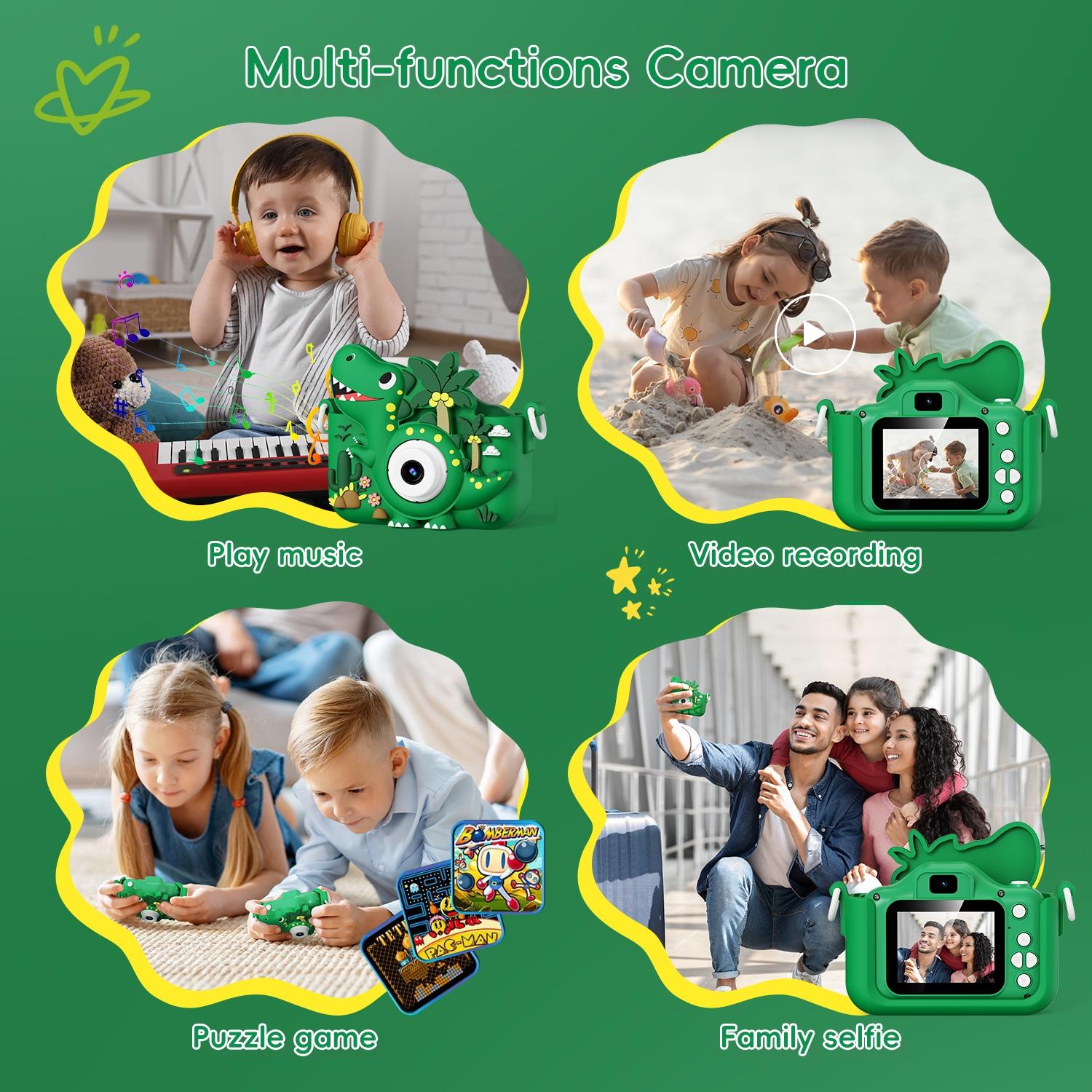 Cartoon Dinosaur Design Camera Toy, 1080P HD Digital Camera Multifunction with 5 Puzzle Games, Fun Stickers for Girls & Boys, Birthday Gifts #GLOBAL PICKS