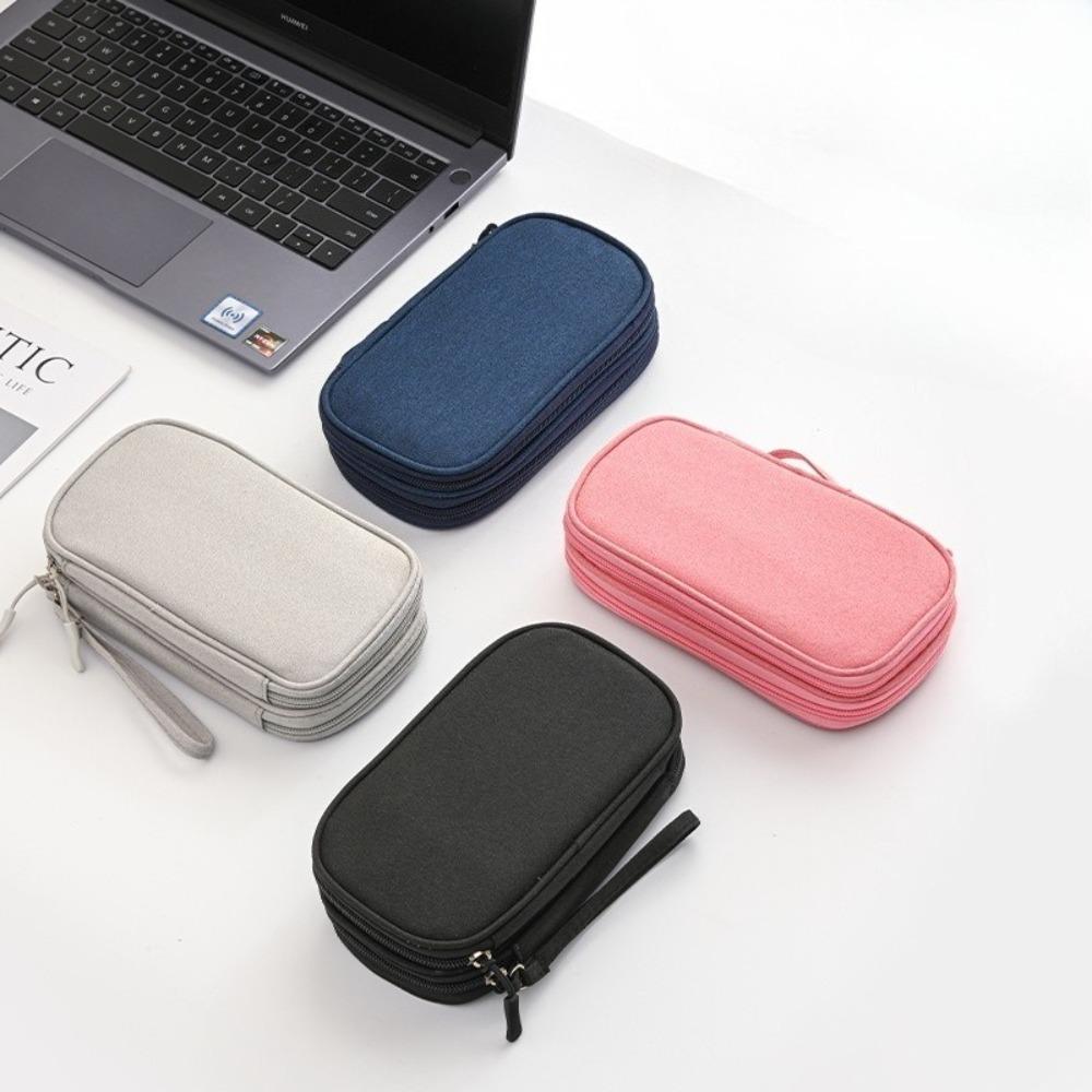 Portable data cable storage bag, double-layer mobile phone charger storage bag, multi-layer grid digital accessory storage bag, compact and convenient travel data cable storage bag