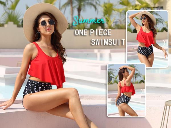 Tempt Me Two Piece Bikini Swimsuit for Women Ruffled Flounce Top with High Waisted Ruched Bottom Bathing Suit