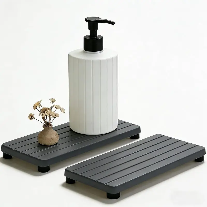 2PCS Stone Drying Tray for Kitchen Sink and Bathroom Vanity, Diatomite Water Absorbing Tray with Anti-Slip Silicone Feet, Fast Drying Soap and Sponge Holder