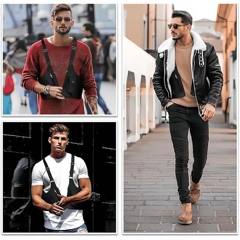 Men's retro strap underarm shoulder bag, multi-functional lightweight backpack, outdoor mobile phone bag, outdoor vest bag, multi-functional vest bag, multi-functional outdoor bag suitable for cycling, off-road, marathon, hiking, hiking, fitness, running