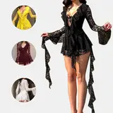 【Black Friday】Women's Fashion Y2K Lace Bow Tie Flounce Sleeve Dress, Trendy Comfortable Long Sleeve, Stylish Ladies' Clothing