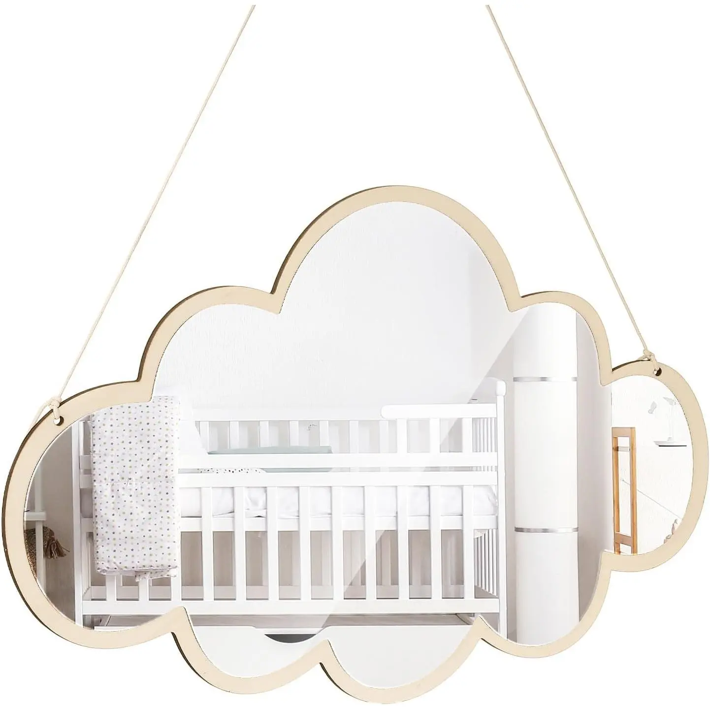 Wooden Cloud Mirror: Style Nordic Wall Decor for Kids' Room - Lightweight & Safe Design for Girls' Bedroom, Playroom or Holiday (Mounting Holes Random)