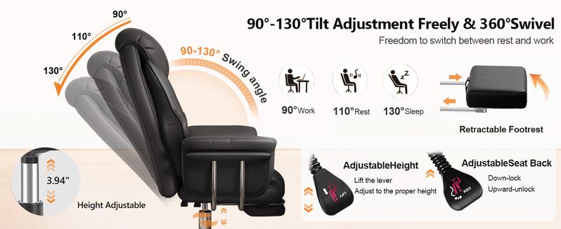 【Black Friday】Big and Tall Office Chair 550 lbs Extra Wide Leather Executive Chair with Retractable Footrest, Heavy-Duty Ergonomic Chair, Adjustable Height Computer Gaming Chairs