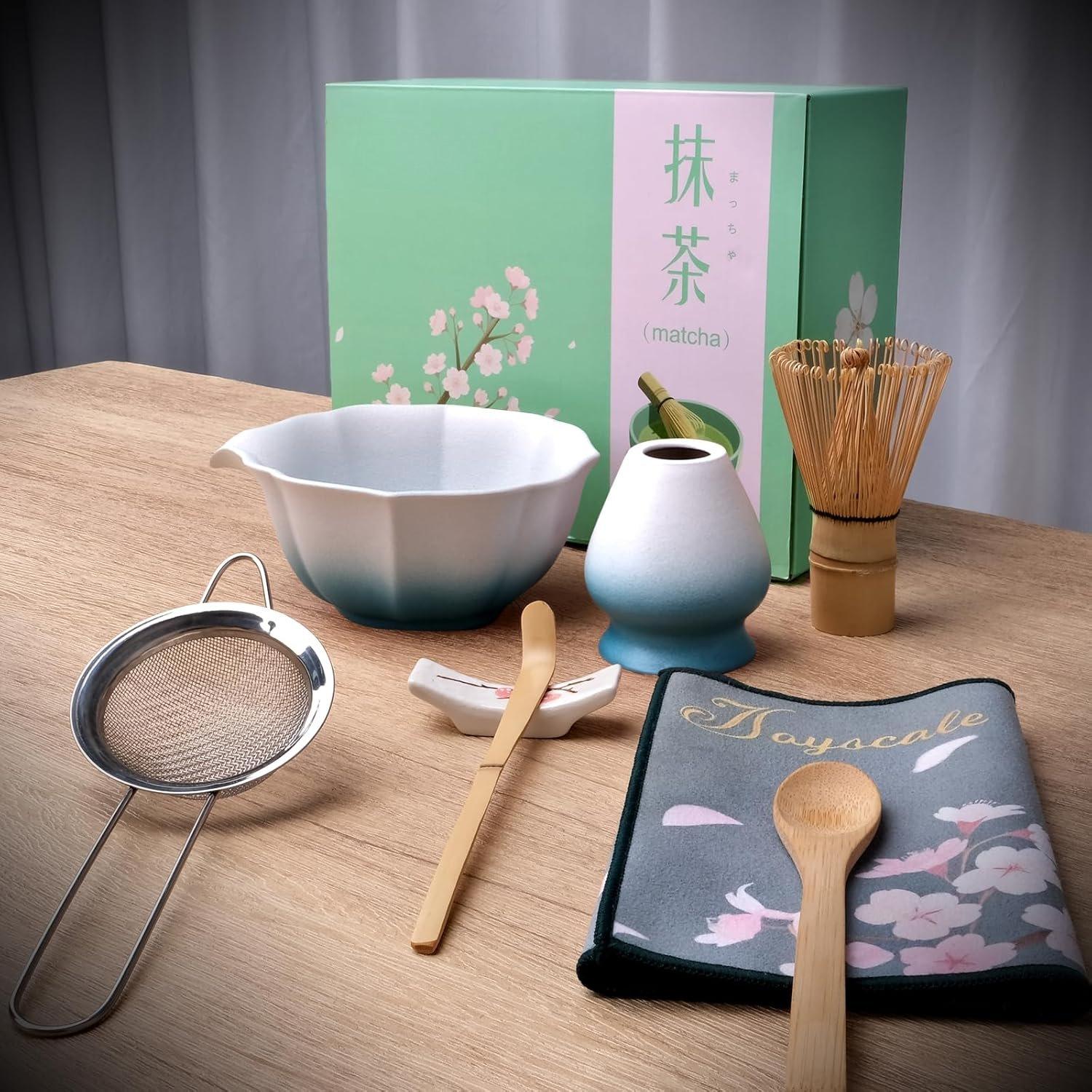 Matcha Whisk Set, Matcha Set Whisk And Bowl, 8 count Matcha Kit Set(Lotus Design), 11 OZ, Matcha Set, Matcha Making Kit Gifts for Lovers(Gradient Blue) Matcha Whisk Set, Matcha Set Whisk And Bowl, 8 count Matcha Kit Set(Lotus Design), 11 OZ, Matcha Set, Matcha Making Kit Gifts for Lovers(Gradient Blue)