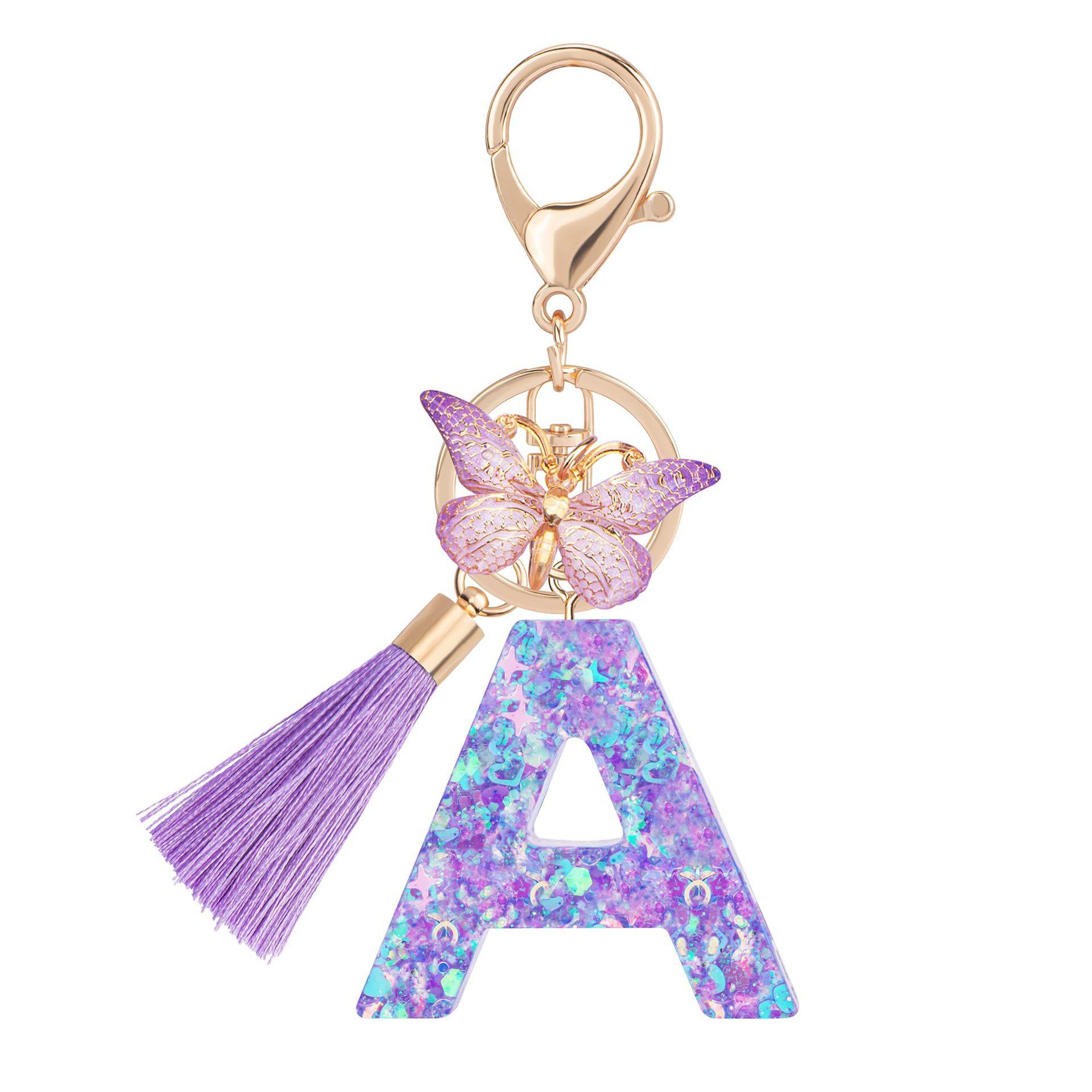 1pc / Initial Letter Keychain Butterfly Key rings Chain Pendant Cute Animal Key Ring Purse Bag Backpack Car Pendant Charm Earbud Case Accessory Women Gift