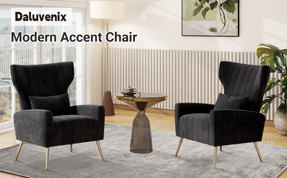 Velvet Accent Chair Wingback for Living Room, High Back Arm Chair with Golden Legs Lumbar Pillow, Upholstered Single Sofa Bedroom Beige