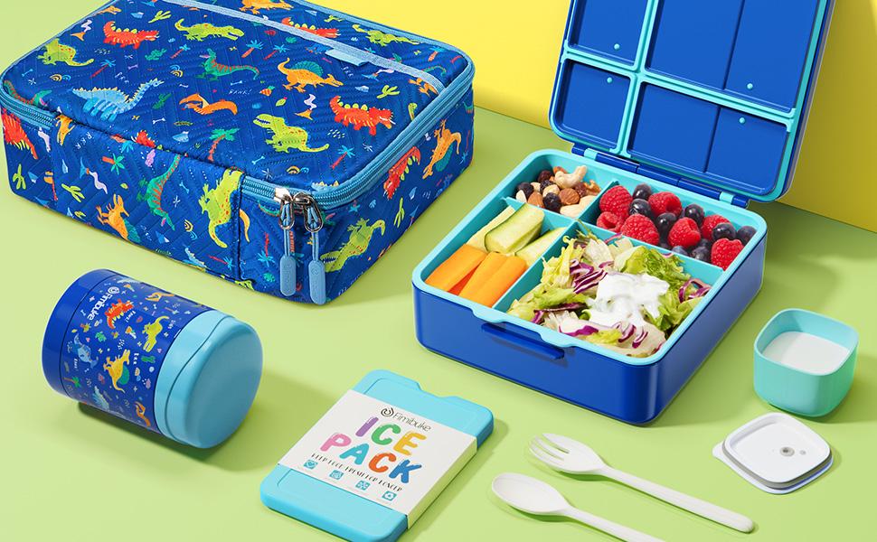 Fimibuke Bento Lunch Box with 4 Compartments, Insulated lunch Bag, Stainless Steel Insulated Thermos, Ice Pack & Utensils, Birthday Gifts Back to School Girls Boys dealsforyoudays