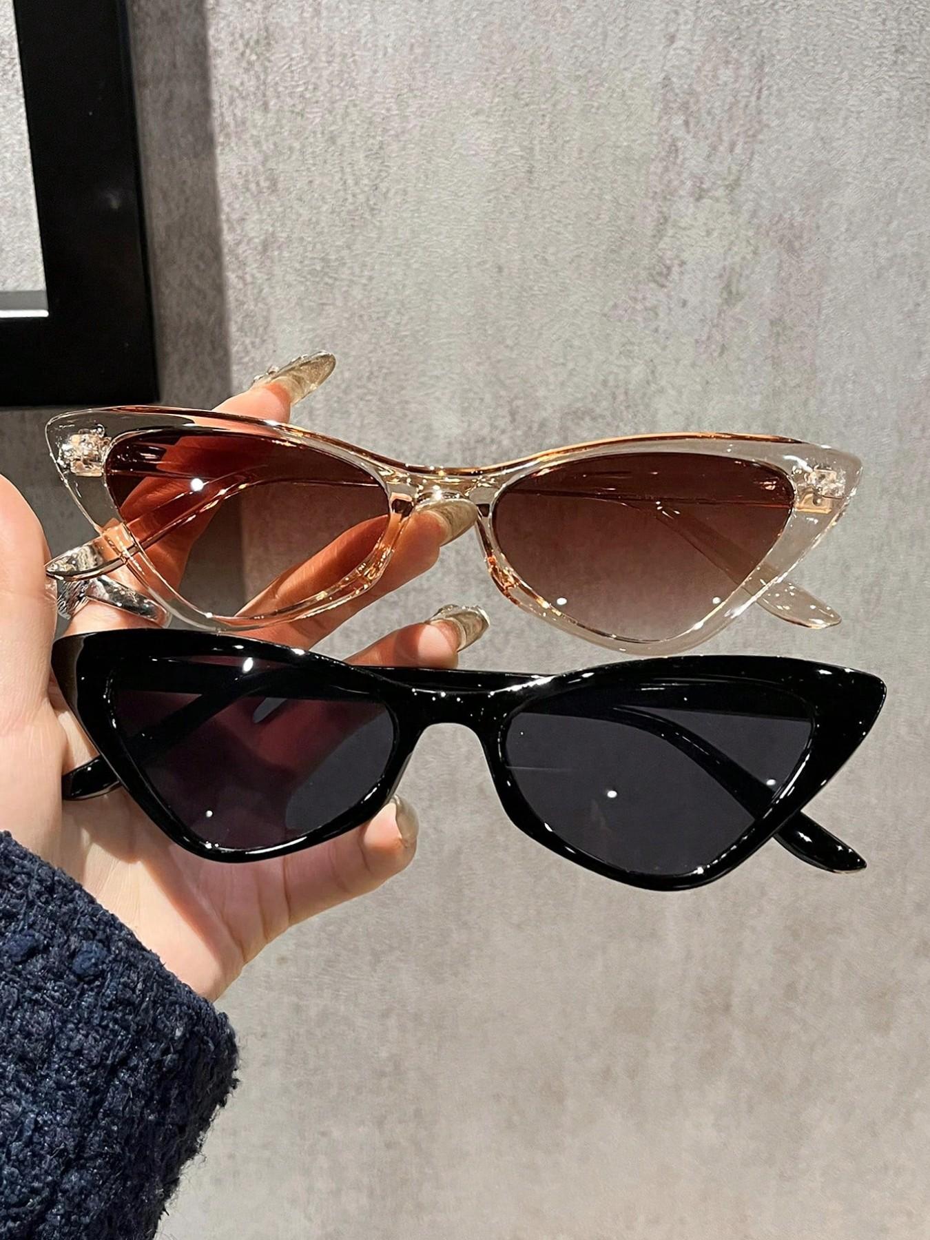 2 Pairs of Cat Eye Vintage Elegant Women's Trendy Styling Sunglasses, Perfect for Driving, Shopping, and Afternoon Tea Gatherings