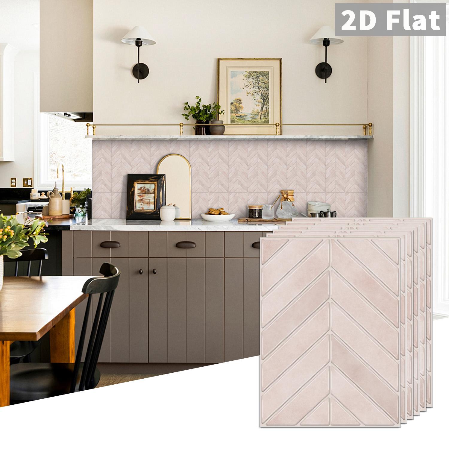 10 PCS/Box GST PE Crystal Foam Tile Stickers Light Pink Herringbone Waterproof Oil-Proof Anti-Collision Home Decor for Kitchen Bathroom Ceiling Tiles Old Wooden Boards