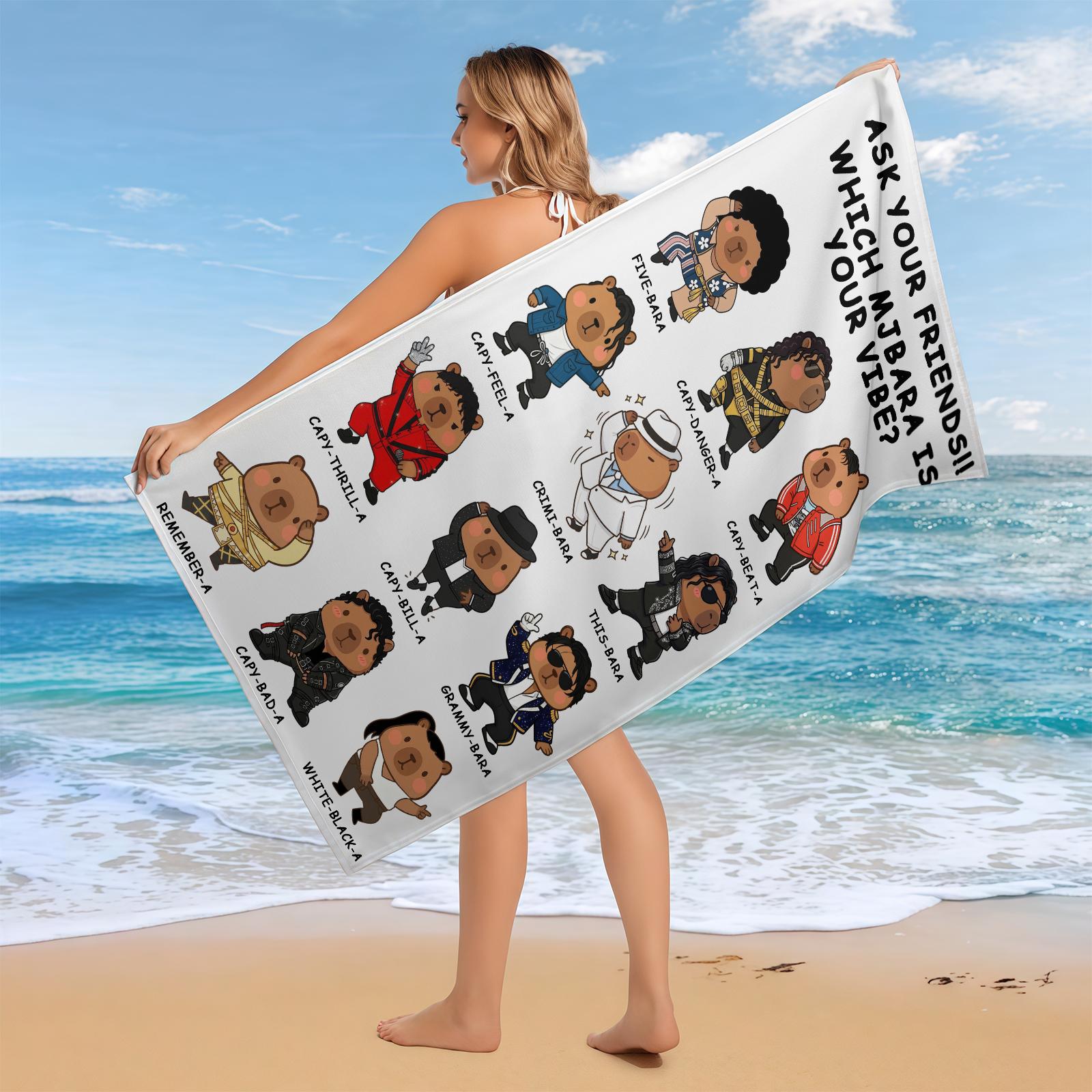 "Five-Bara to White-Black-A" Capybara MJ Costumes Art Beach Towel, Premium Large Oversized Towel, Great For Sunbathing, Picnics, and Animal Lovers