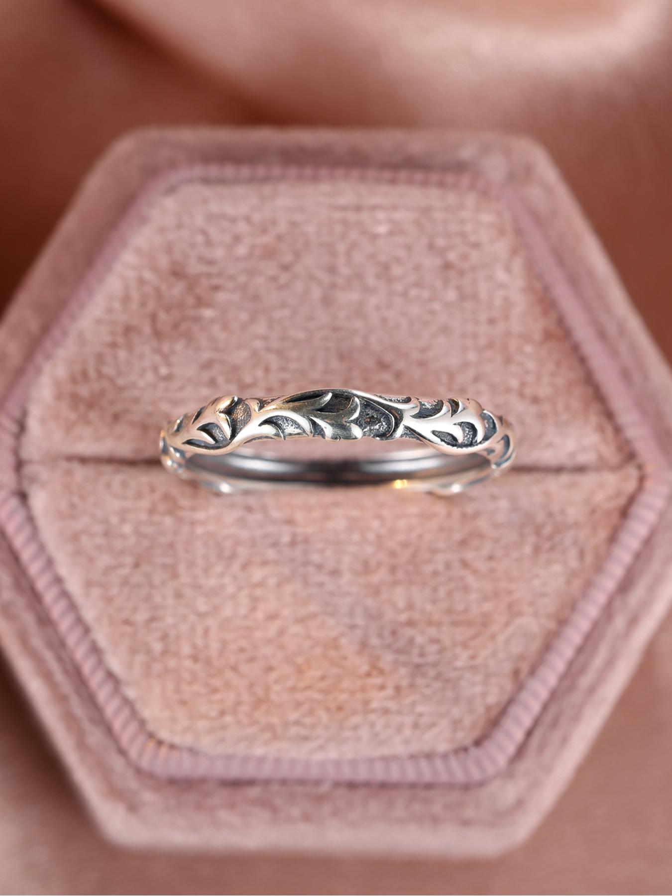 S925 Sterling Silver Vintage Rattan Engraved Ring, Unique Rings, Fashion Accessories for Men & Women, Trendy All-match & Exquisite Jewelry for Birthday Gift