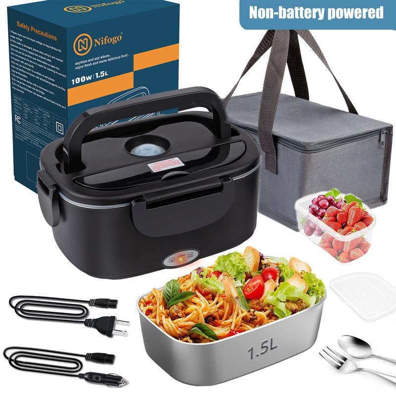 Deals for You Days Electric Lunch Box Portable Food Heater for Adults，80W Food Insulated Lunch Box 1.5&1.8L Stainless Steel Container & Bag 12V/24V/110V Car/Truck/Work with Stainless Steel Container, Fork & Spoon & Bag