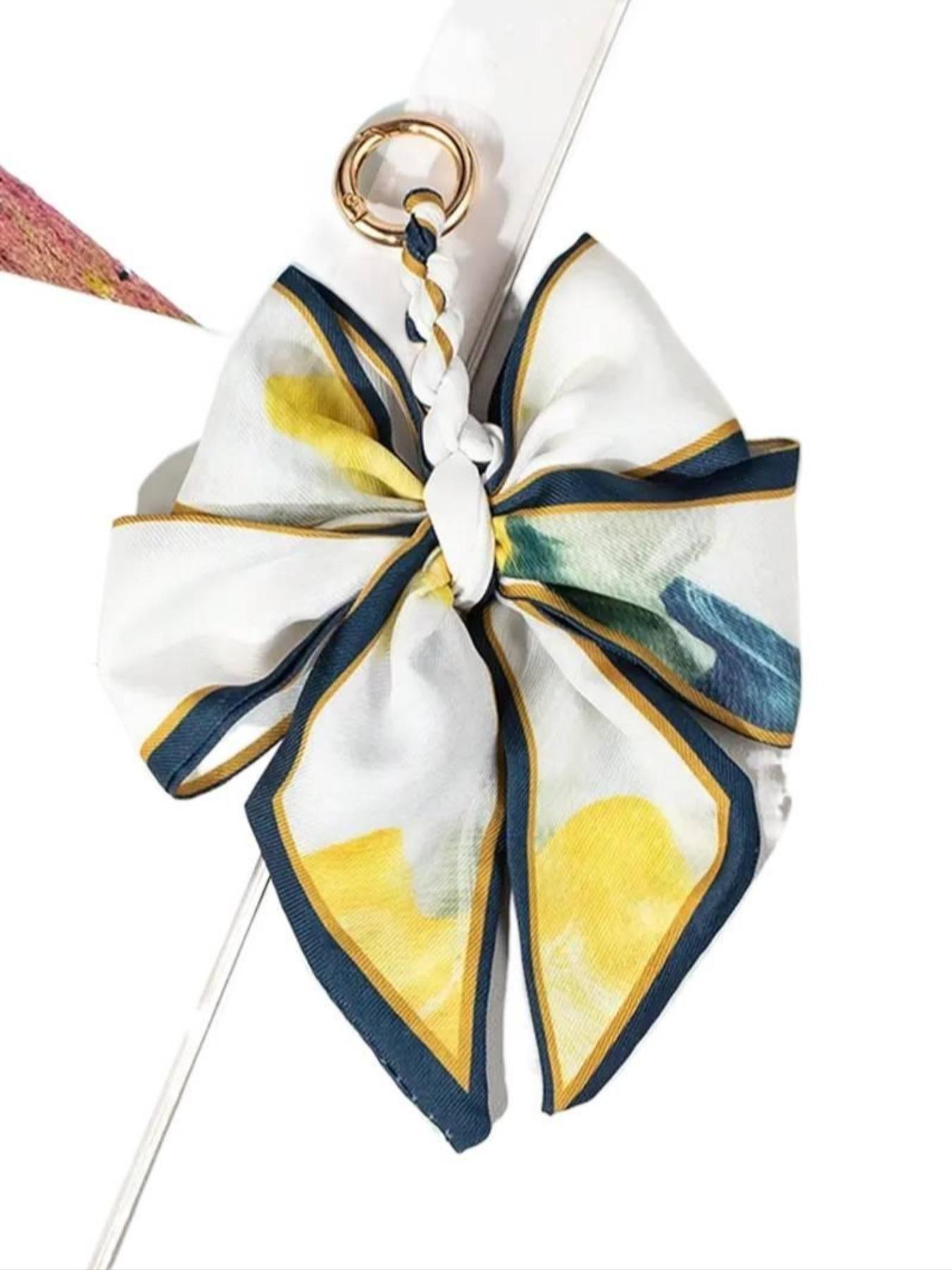 Elegant Bow Bag Charm-Floral Scarf Keychain wit..