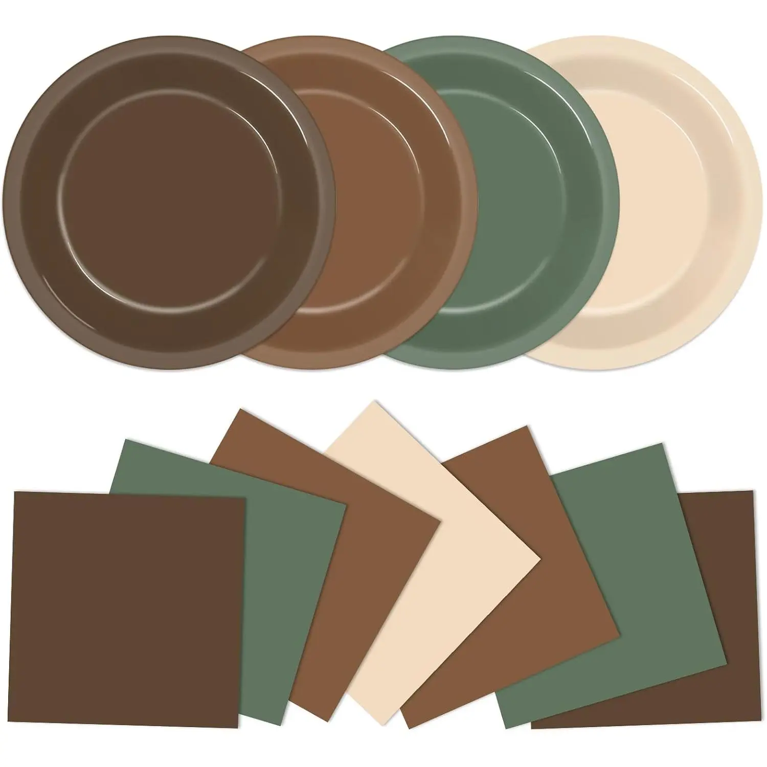 48Pcs Woodland Baby Shower Decorations 7" Sage Green Brown Disposable Paper Plates Napkins Forest Animal Theme Party Dessert Dinner Tableware Set Jungle Safari Gender Reveal Birthday Party Supplies