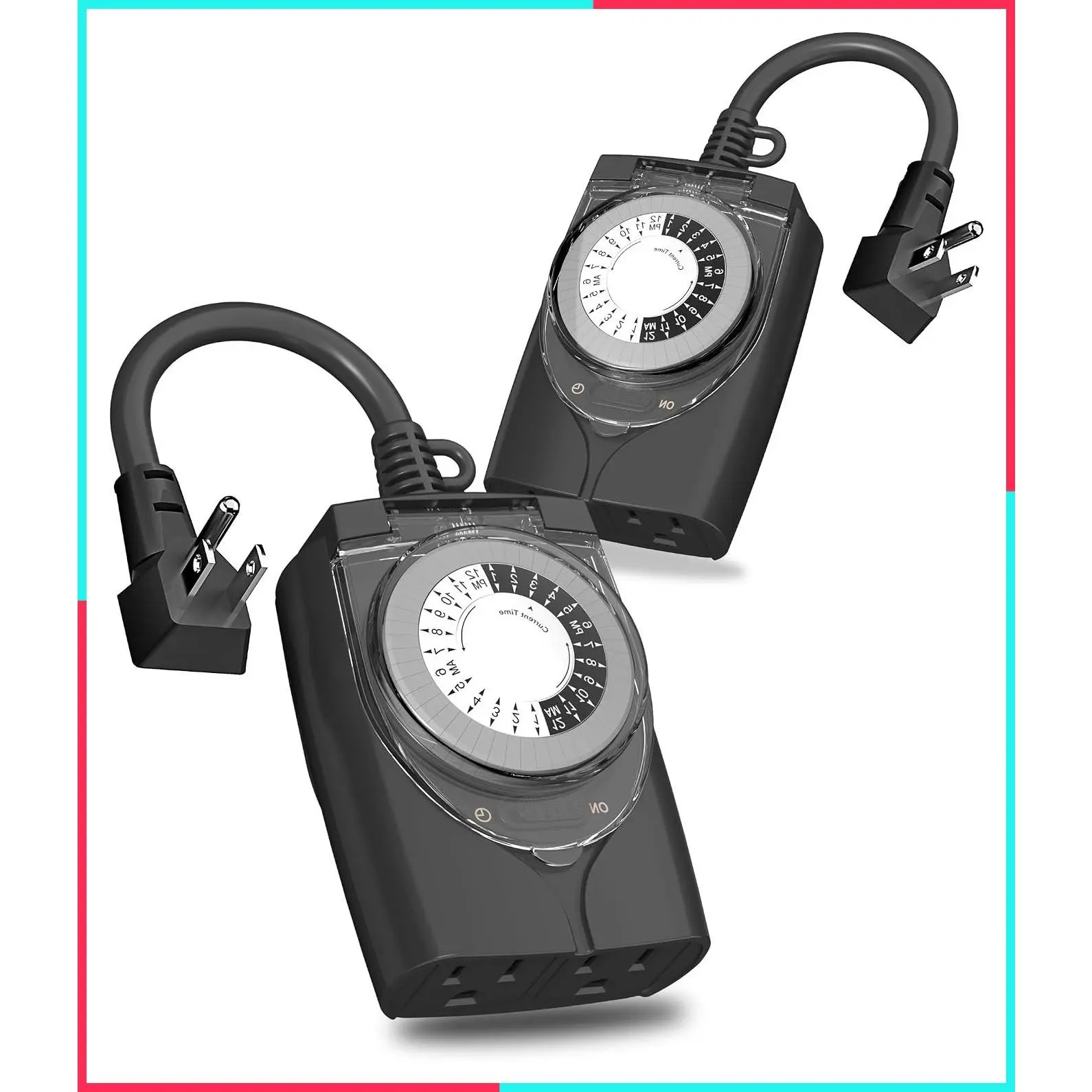 Outdoor Timer Outlet Waterproof, 24 Hour Mechanical Light Timers for Electrical Outlets Weatherproof, 2 Grounded Outlets for Christmas Lights, Pool Pump, 15A 1/2HP