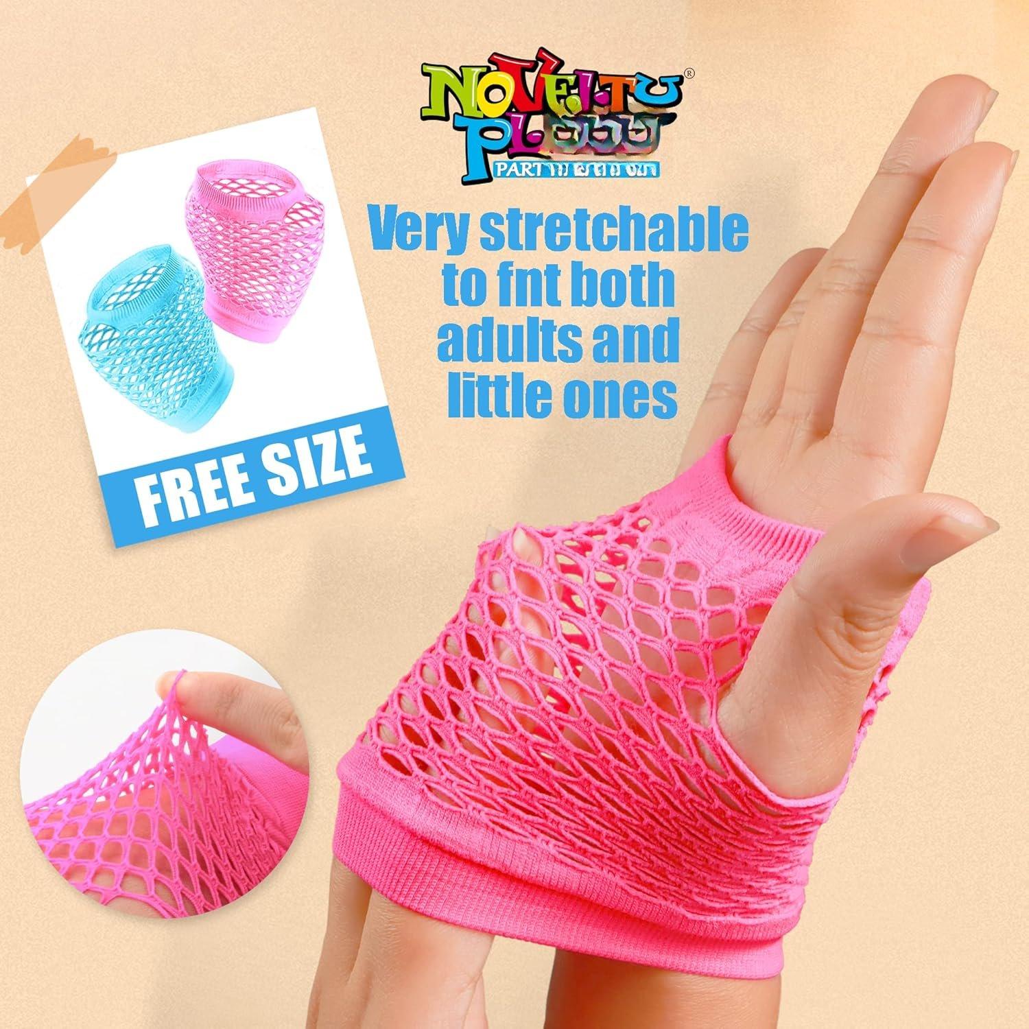 12 Pairs of Fingerless Fishnet Neon Gloves for Women and Girls -  for 80s 90s Theme Parties, Raves, and Festivals -  Neon Wrist Gloves