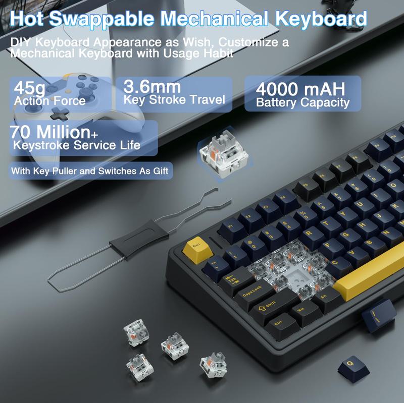 AULA F75 Keyboard Wireless Mechanical Gaming Keyboard with Knob Control,75 Percent Gasket Hot Swappable Custom Keyboard, RGB Rainbow Backlit,Tri-Mode 2.4GHz/Type-C/BT5.0 Creamy keyboards Budget keyboard,  Office Computer  TikTokShopfalldealsforyou