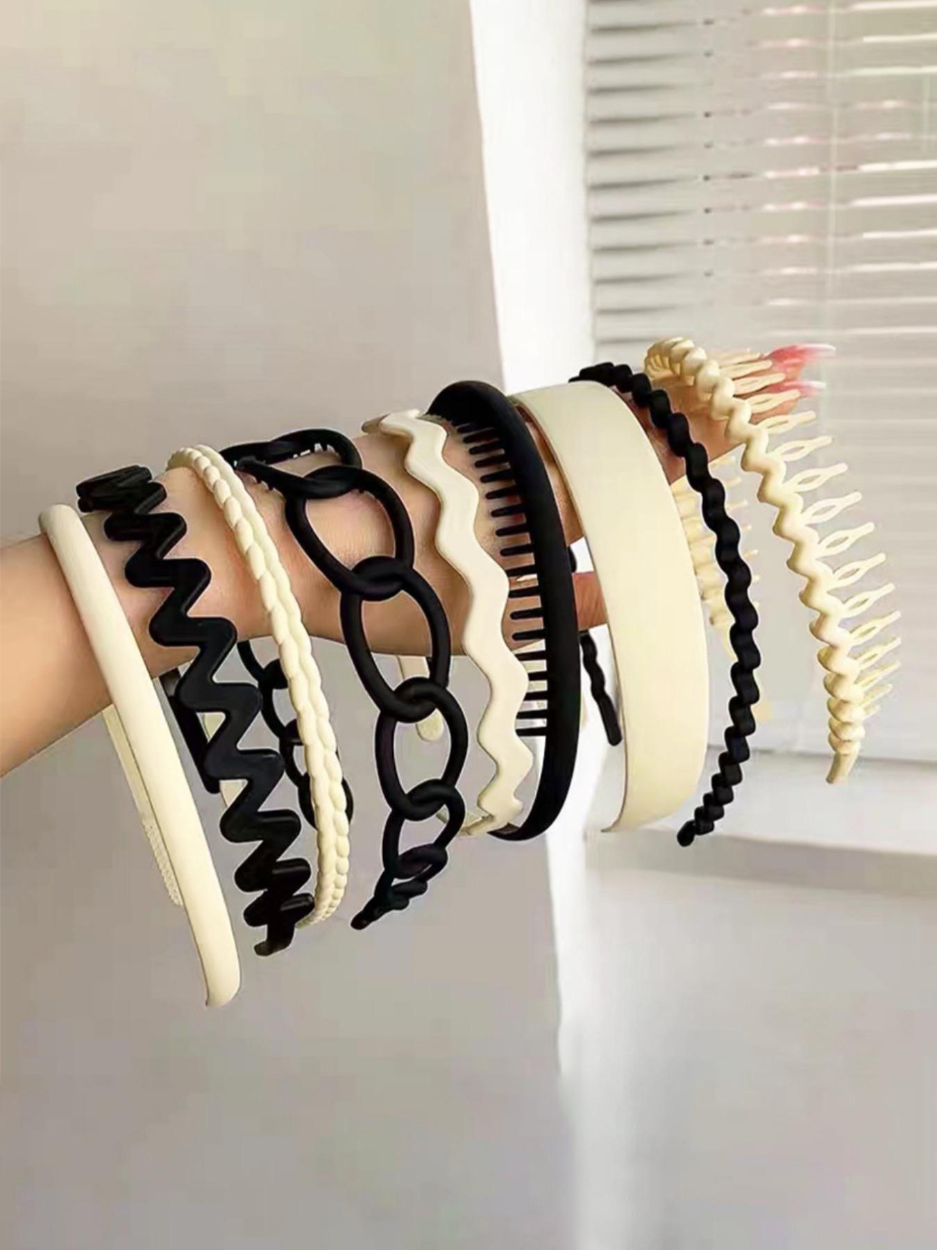 9pcs/set Multicolor Women's Simple Style Hollow out Design Hair Hoops, Casual Trendy Plain Hair Hoops, Fashionable Hair Accessories for Women & Girls for Hairstyle Decoration, Headbands