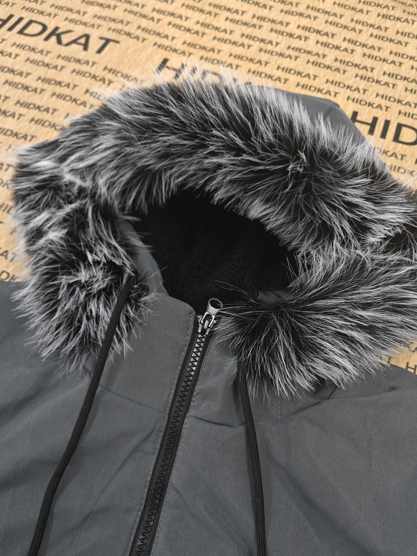 Men's Winter Parka Jacket With Faux Fur Hood, Warm Mid Length Hooded Outerwear