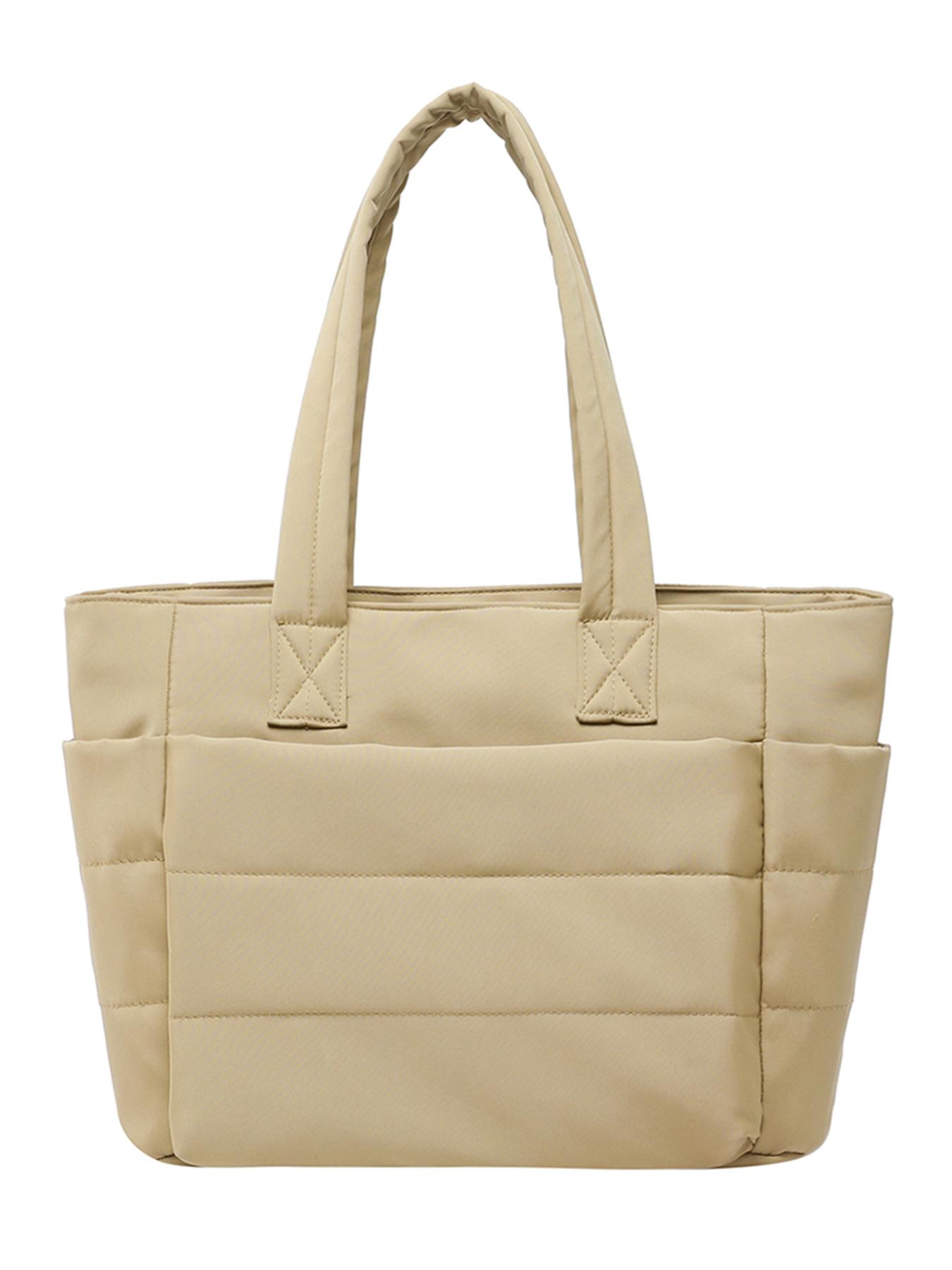 26 Valentine's Day Women's Solid Color Quilted Tote Bag, Lightweight Puffer Design Shoulder Bag for Travel & Work & Beach, Casual Trendy Versatile High-quality Daily Commuting Bag