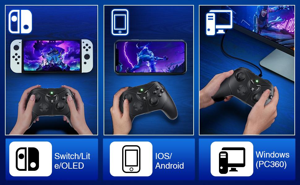 PC Gamepad – Wireless Switch Pro Controller for Nintendo Switch/Lite/OLED, Double Vibration, Wake-up, Turbo Function