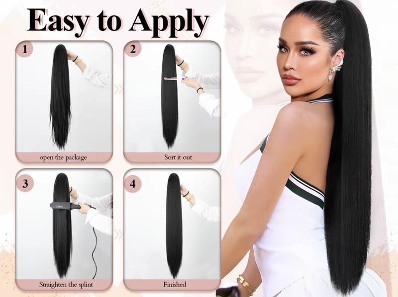 NAYASA Ponytail Extension Claw 30 Inch Long Straight Ponytail Clip in Claw Hair Extenisons Natural Looking Synthetic Hairpiece for Women