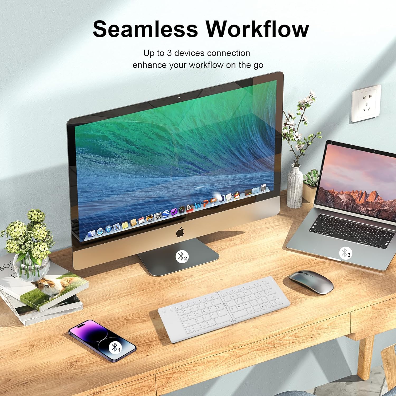 Foldable Wireless Bluetooth Keyboard, Pocket-Sized Travel Folding Keyboard for iPad, iPhone, Smartphone, Tablet and Laptop