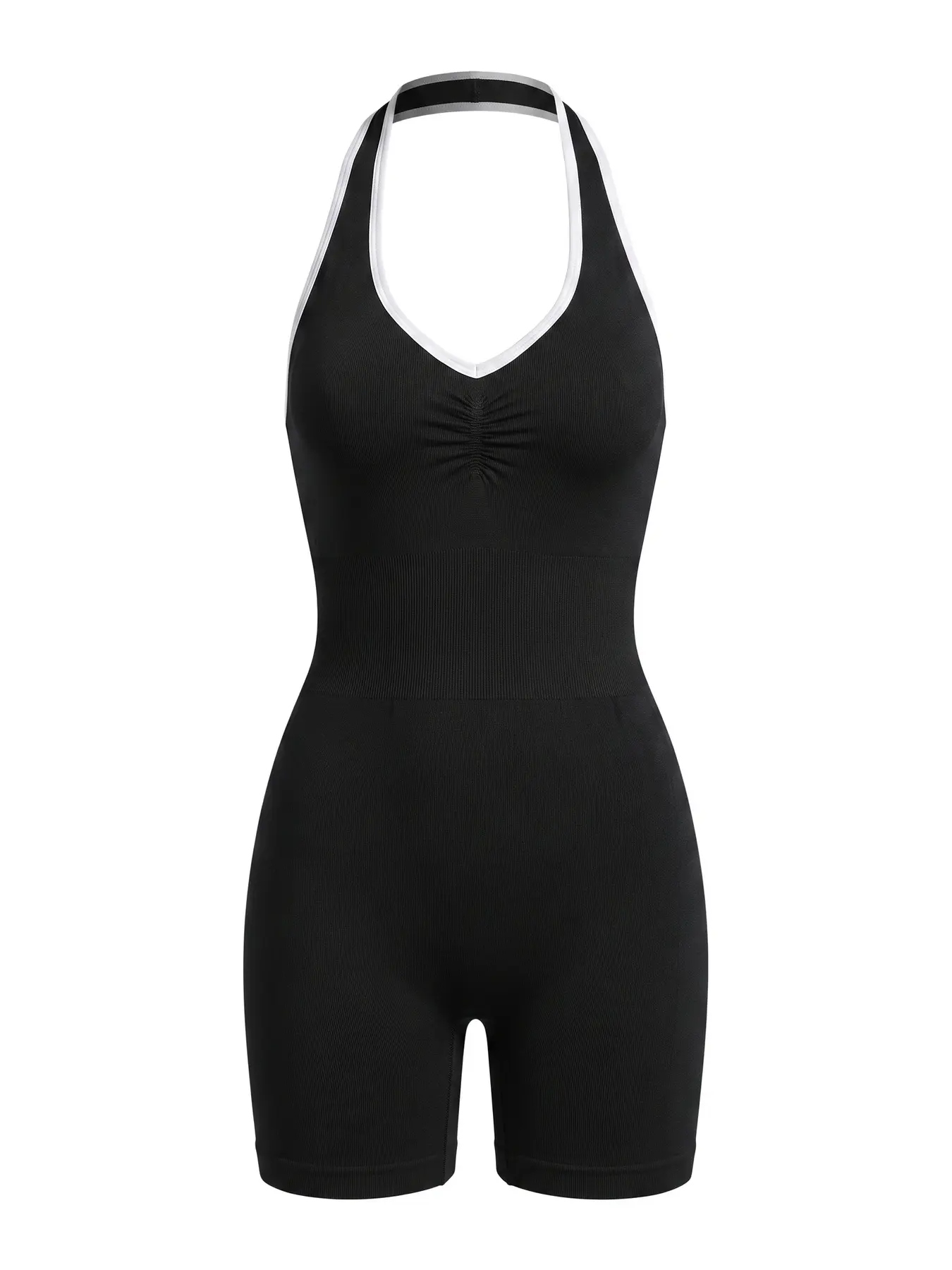 1 Pack Women's Shapewear Hanging Neck Hollow Backless Bodysuit Shorts For Yoga Running Sports