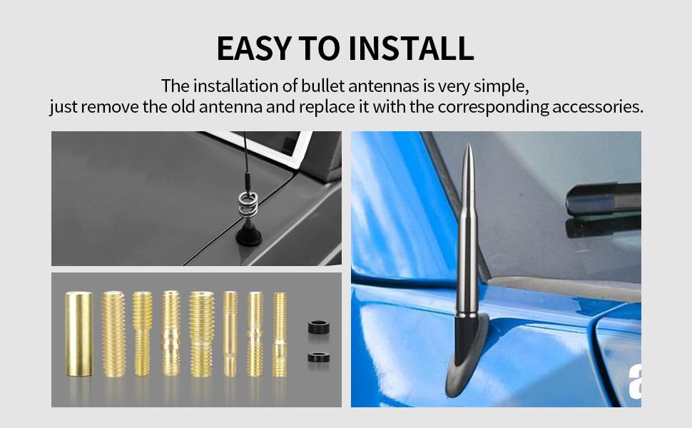 Antenna 50 Cal Car Truck Bullet Antenna Truck Accessories Universal Replacement for GMC Sierra 1500 Chevy Dodge Ram Silverado 1500 2500 3500 Ford F150 F250 F350 (Chrome)