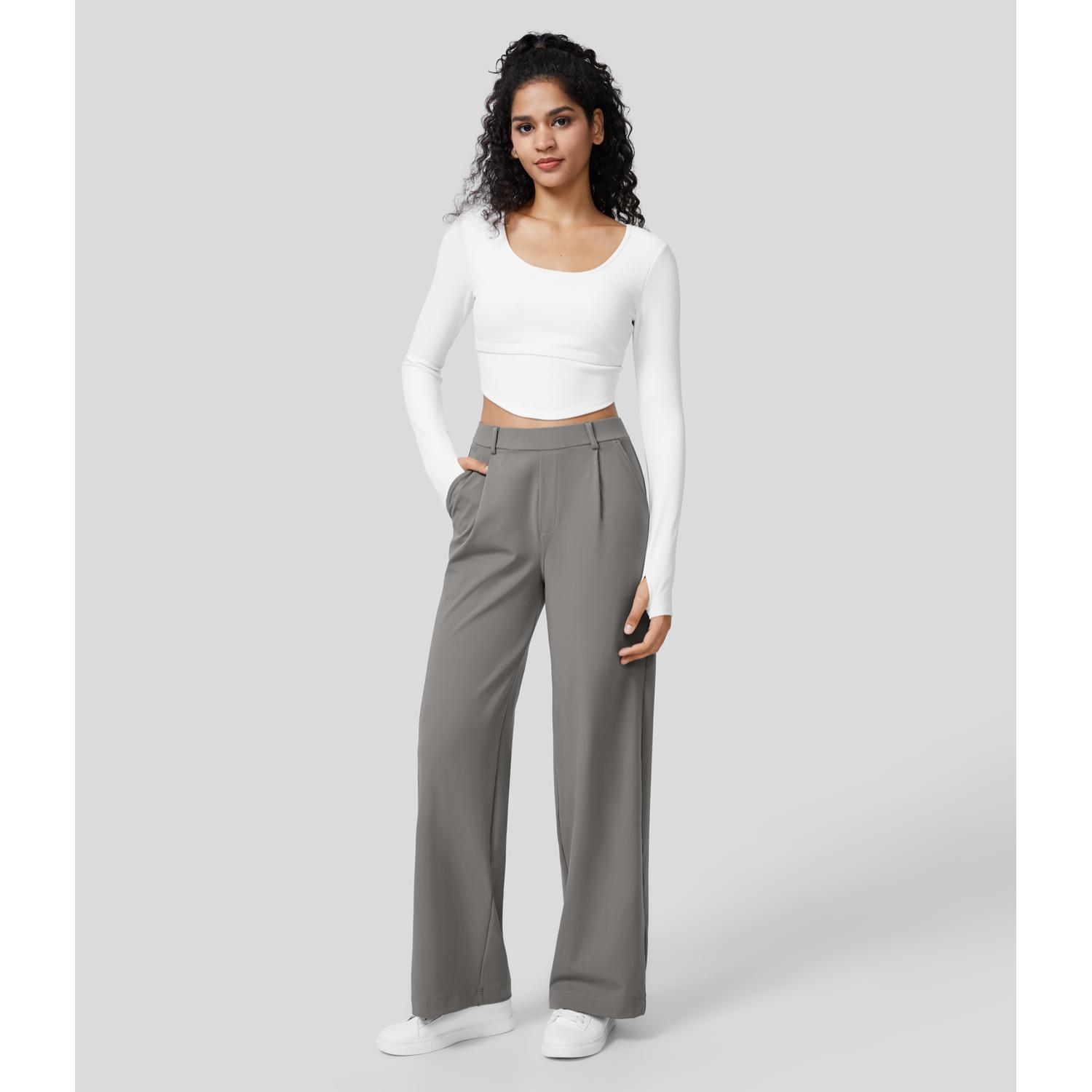 Halara Flex High Waisted Plicated Side Pocket Straight Leg Work Pants  #SpringStatement