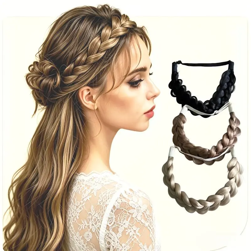Adjustable Synthetic Braided Hair Band - Adjustable for Comfort, Low-Maintenance Handmade Braids, And Frizz-Free, Fishbone Braid Lazy Headband, Suitable for Daily Wear, Commuting, Holidays, Parties, And Vacation